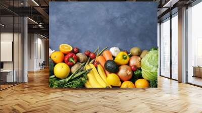 野菜と果物の集合　Image of different fruits and vegetables on dark background Wall mural